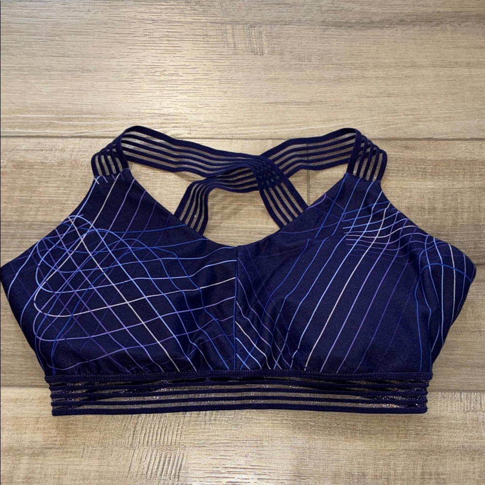Fabletics Women’s Strappy Sports Bra With Removable Pads Navy Blue Size M